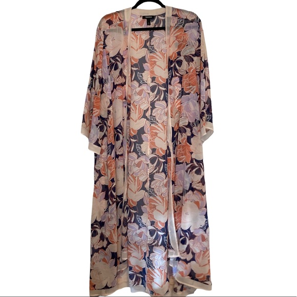 Pre-owned Torrid Peachy Floral Kimono Duster 3 - Picture 5 of 6